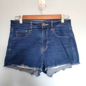 American Eagle Outfitters Super Hi Rise Shortie Raw Hem Jean Shorts Womens Sz 4‎